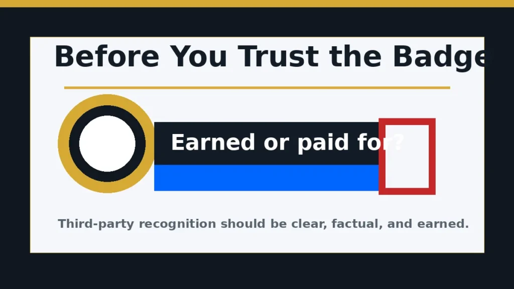 Graphic asking whether a best business badge was earned or paid for